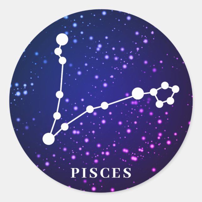 Pegatina Redonda Diseño de constelación de Pisces Zodiac (Anverso)