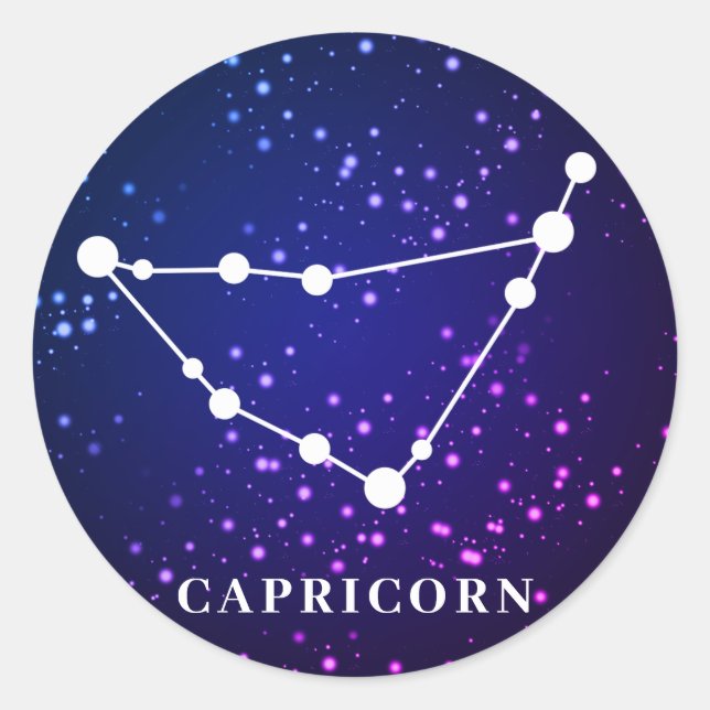Pegatina Redonda Diseño de constelación de zodiaco de Capricornio (Anverso)
