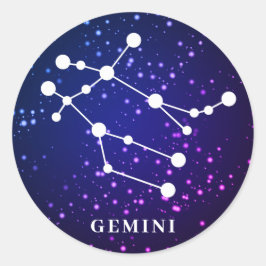Pegatina Redonda Diseño de constelación de zodiaco de Gemini