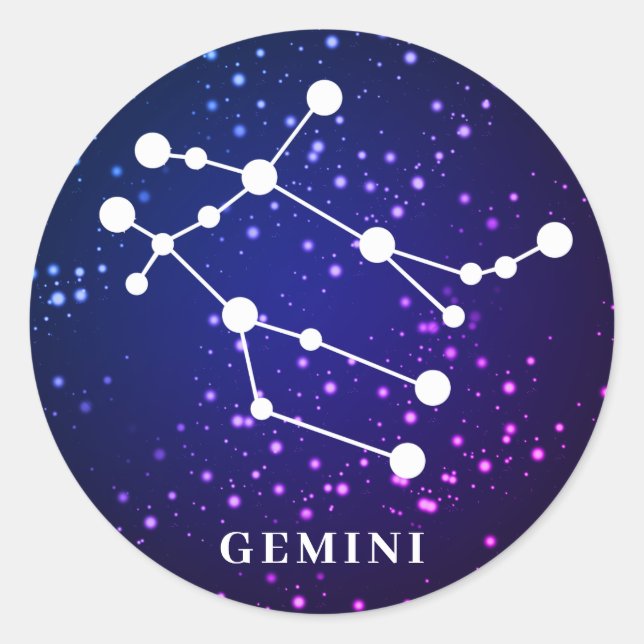 Pegatina Redonda Diseño de constelación de zodiaco de Gemini (Anverso)