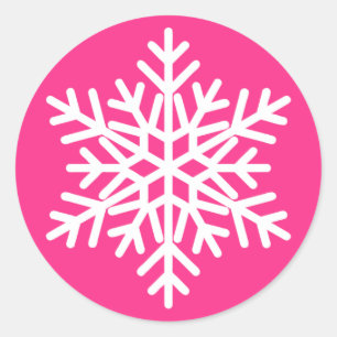 Pegatina Redonda Diseño de copos de nieve para Navidades blancos ro