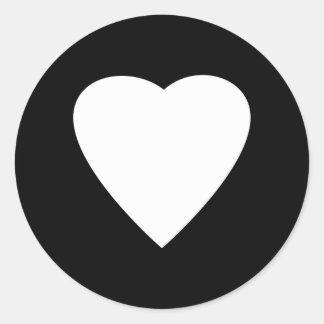 Pegatina Redonda Diseño de corazón de amor blanco y negro.