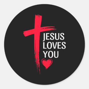 Pegatina Redonda Diseño de corazón de cruz de amor cristiano Jesús
