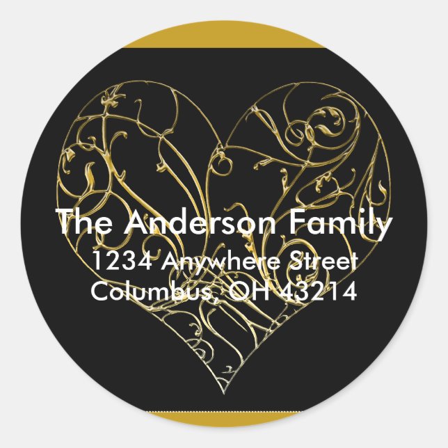 Pegatina Redonda Diseño de corazón de desplazamiento dorado 1 - Eti (Anverso)
