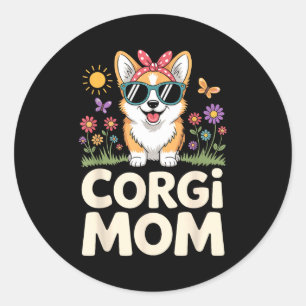 Pegatina Redonda Diseño de Corgi Lindo para Mujeres Chicas Mamá Per