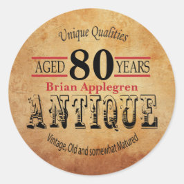 Pegatina Redonda Diseño de cumpleaños 80 años, antigüedad y cosecha