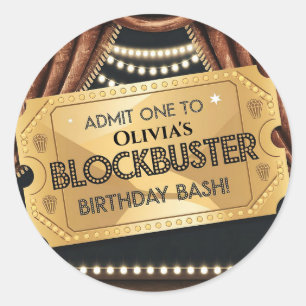 Pegatina Redonda Diseño de cumpleaños con tema de película Blockbus