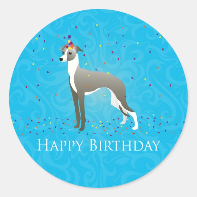Pegatina Redonda Diseño de cumpleaños de Greyhound en Italia (Anverso)