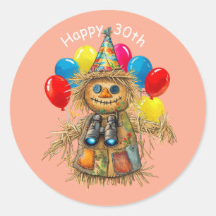Pegatina Redonda Diseño de cumpleaños número 30 de Scarecrow Birdwa