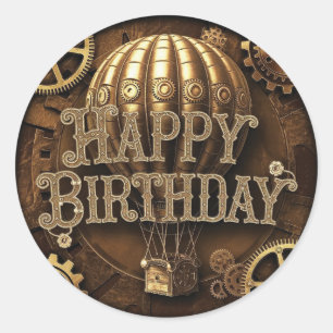 Pegatina Redonda Diseño de cumpleaños Steampunk Adventure
