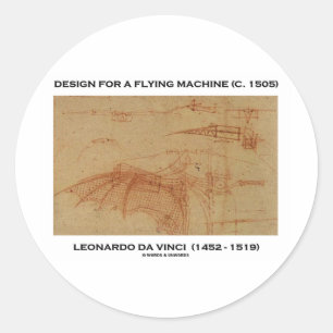 Pegatina Redonda Diseño de da Vinci para una máquina de vuelo