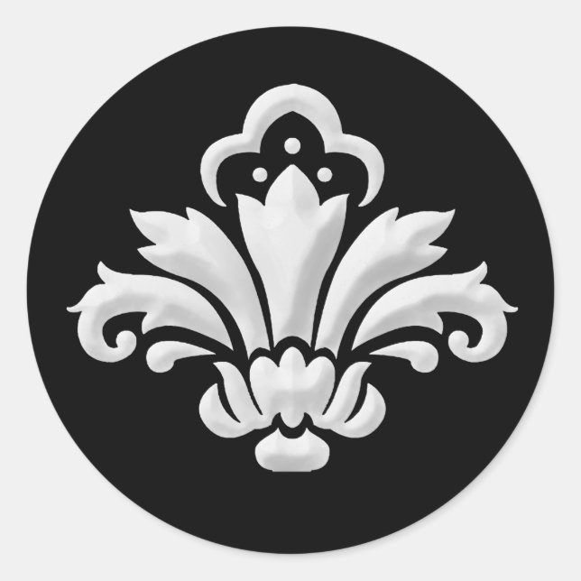 Pegatina Redonda Diseño de Damasco Blanco en fondo modificable (Anverso)