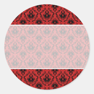 Pegatina Redonda Diseño de Damasco Rojo y Negro.