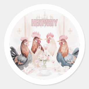 Pegatina Redonda Diseño de Despedida de Soltera   Gallinas Rosadas 