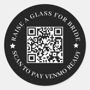 Pegatina Redonda Diseño de Despedida de Soltero QR Negro
