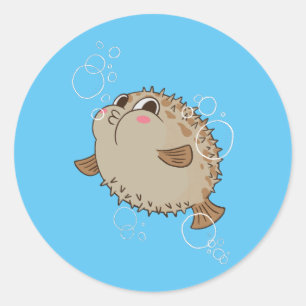 Pegatina Redonda Diseño de Dibujos Animados de Vida Marina Fugu