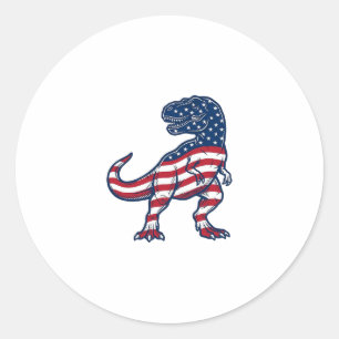 Pegatina Redonda Diseño de dinosaurio bandera americana T-Rex patri