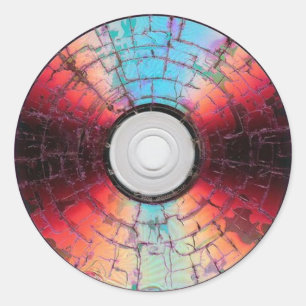 Pegatina Redonda Diseño de disco de CD en colores rotos