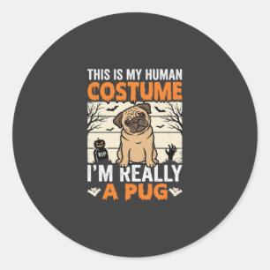 Pegatina Redonda Diseño de disfraz humano de pug divertido para Hal