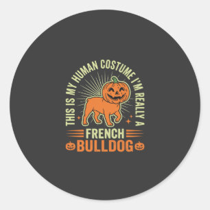 Pegatina Redonda Diseño de disfraz humano divertido de Bulldog Fran