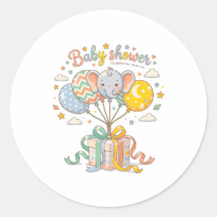 Pegatina Redonda Diseño de elefante lindo y globos para baby shower