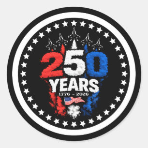 Pegatina Redonda Diseño de emblema de jet del 250º aniversario patr