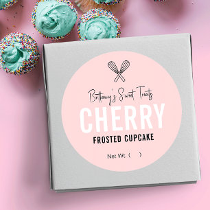 Pegatina Redonda Diseño de empaque de postres blancos y rosas femen