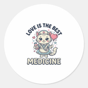 Pegatina Redonda Diseño de enfermera gato lindo el amor es la mejor