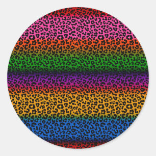 Pegatina Redonda Diseño de estampado de animal de leopardo colorido