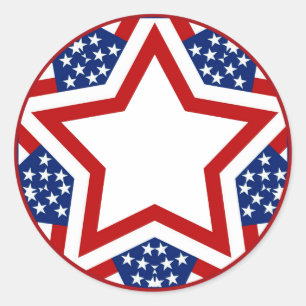 Pegatina Redonda Diseño de estrella roja y azul para añadir texto
