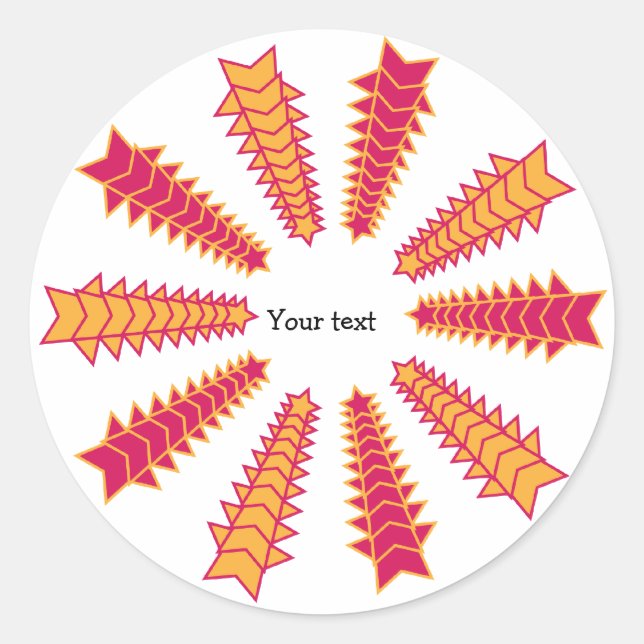 Pegatina Redonda Diseño de estrellas de color rojo y naranja (Anverso)