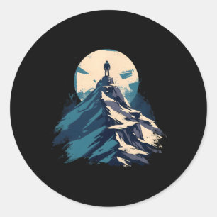 Pegatina Redonda Diseño de explorador de cumbres de montañas - Arte