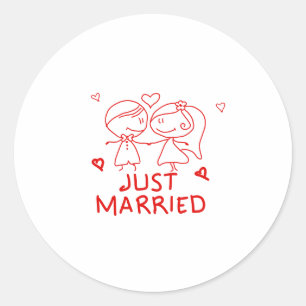 Pegatina Redonda Diseño de Favor de Boda para Pareja Recién Casada