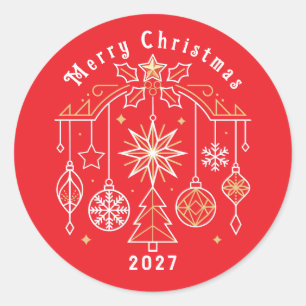 Pegatina Redonda Diseño de Feliz Navidad 2027