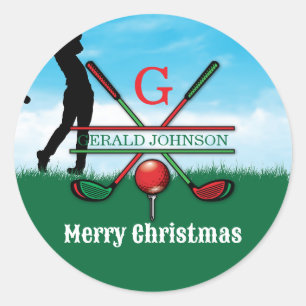 Pegatina Redonda Diseño de feriado navideño Personalizado Golf