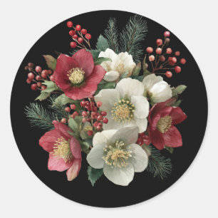 Pegatina Redonda Diseño de ferias navideñas de pintura hellebore