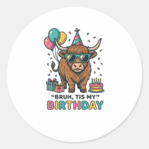 Pegatina Redonda Diseño de fiesta de cumpleaños divertido de vaca d