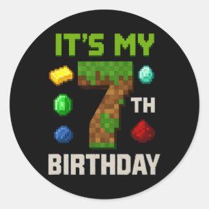 Pegatina Redonda Diseño de fiesta de cumpleaños para niños gamers p