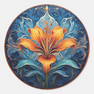 Pegatina Redonda Diseño de Flor de Mandala Colorido