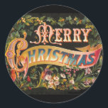 Pegatina Redonda Diseño de Flor Vintage Merry Christmas<br><div class="desc">Arte de época - Feliz diseño de flores navideñas **** MÁS BIENES DE NAVIDADES PARA RECOGER DE ABAJO ****</div>