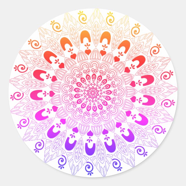 Pegatina Redonda Diseño de flores de Mandala (Anverso)