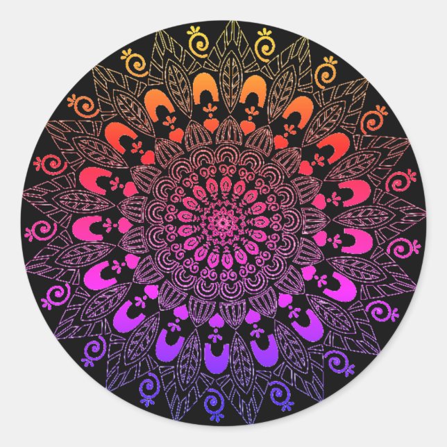 Pegatina Redonda Diseño de flores de Mandala (Anverso)