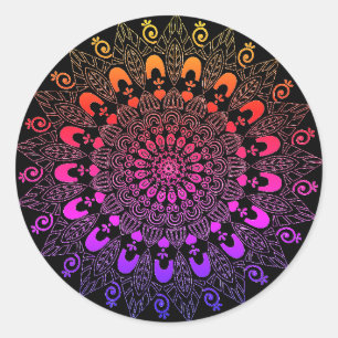 Pegatina Redonda Diseño de flores de Mandala