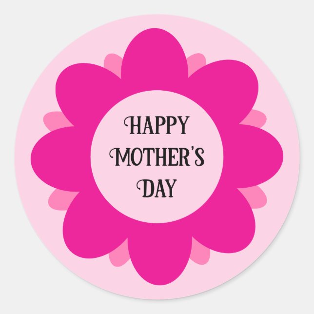 Pegatina Redonda Diseño de flores rosadas finas feliz día de la mad (Anverso)