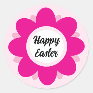 Pegatina Redonda Diseño de flores rosadas finas Feliz Pascua
