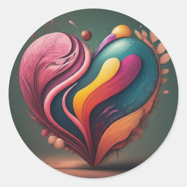 Pegatina Redonda Diseño de forma de corazón (Anverso)