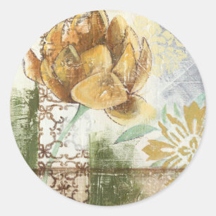 Pegatina Redonda Diseño de Fresco Decorativo con Flor de Globe