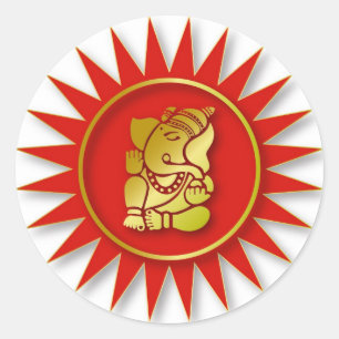 Pegatina Redonda Diseño de Ganesha