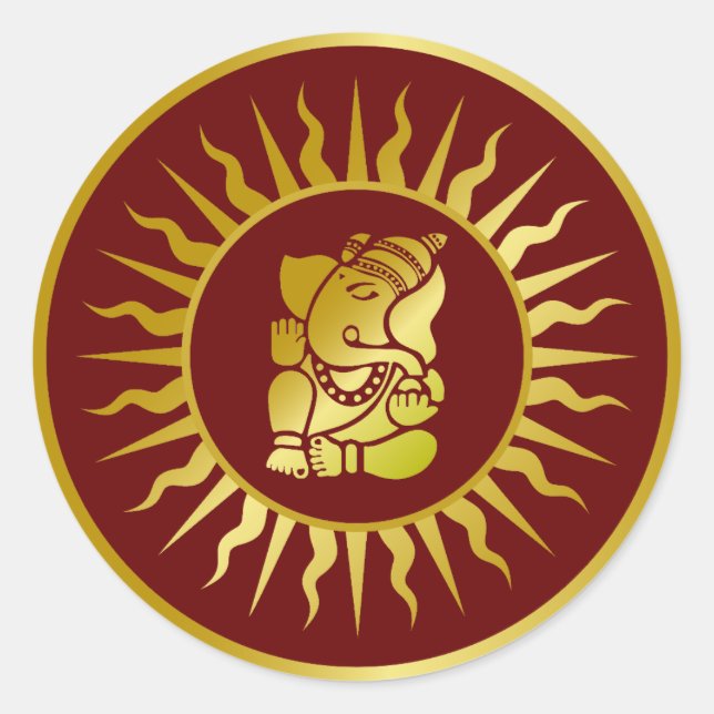 Pegatina Redonda Diseño de Ganesha Dorado (Anverso)