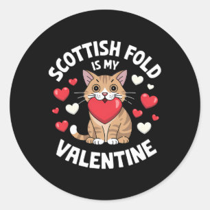Pegatina Redonda Diseño de gato adorable Scottish Fold San Valentín